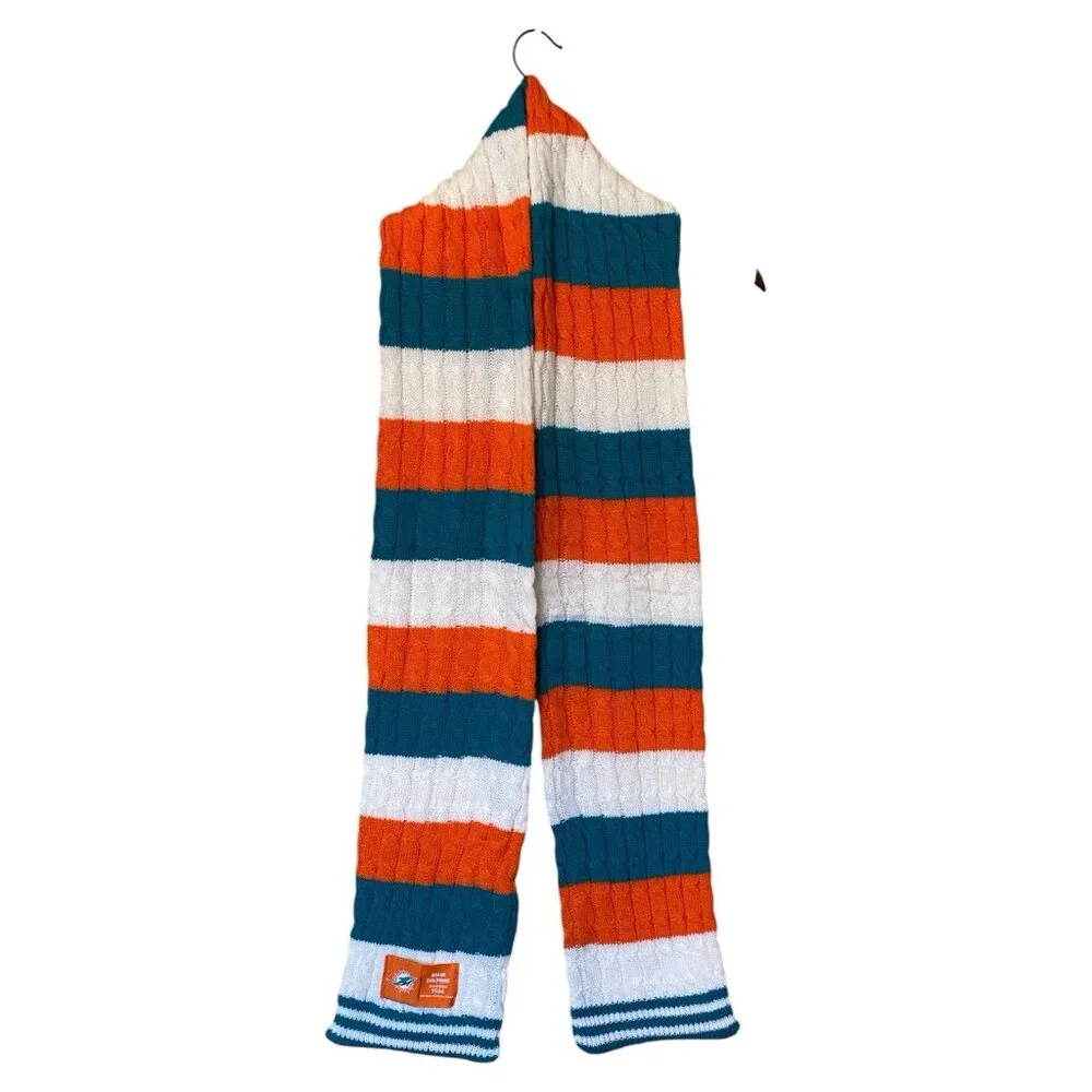 Miami Dolphins Orange Teal White Knit Scarf Football NFL 7